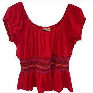 Women’s Smock Neck & Waist Bohemian Red Peplum Top